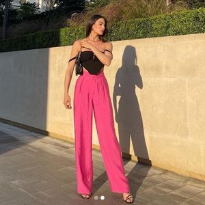 Zara Fuchsia Pink Wide Leg Trouser Pants Size Medium High Rise
